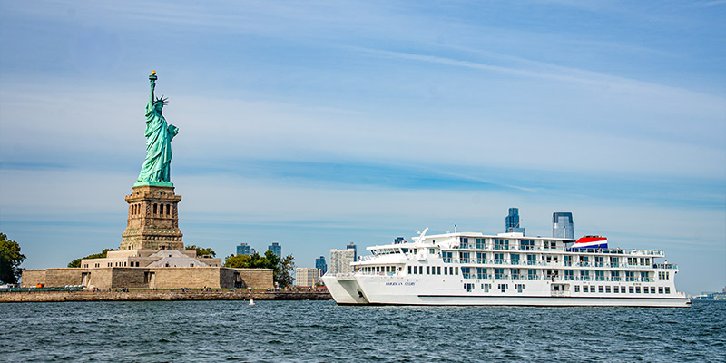 Statue of Liberty as seen from the Hudson River.